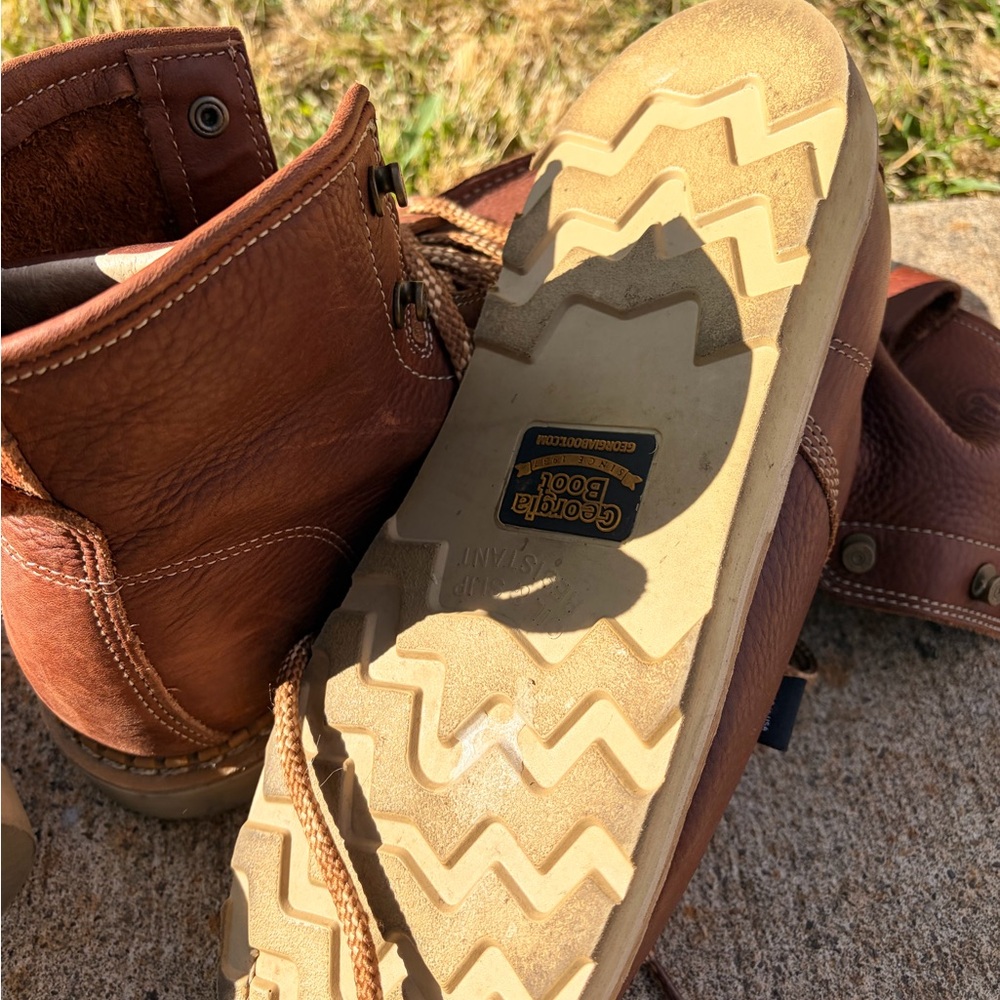 Georgia Boot Brown Leather Moc Toe Work Boots - Picture 3 of 3